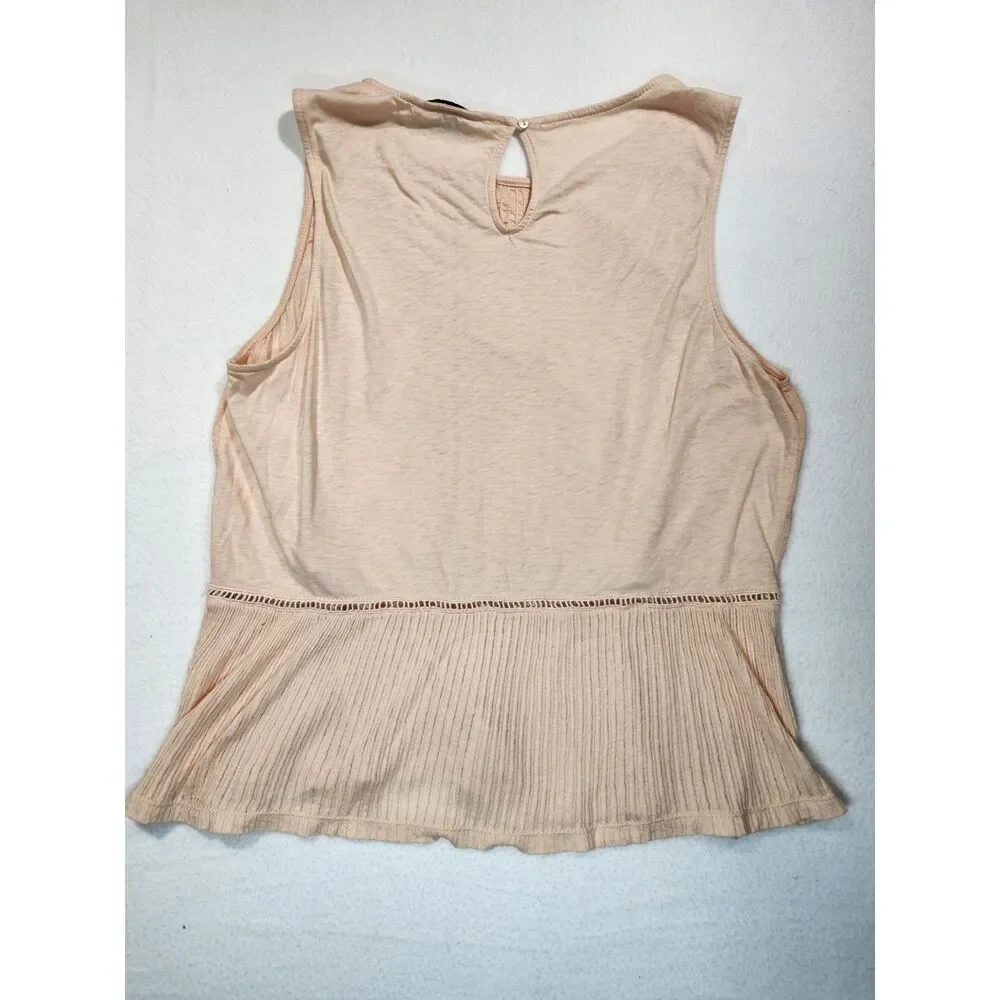 Lucky Brand Embroidered Peplum Tank Top Blush Pink Boho Pintuck Sleeveless XL